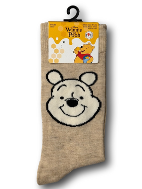 3/$20 Disney Winnie The Pooh Face Funny Novelty Crew Socks - NWT